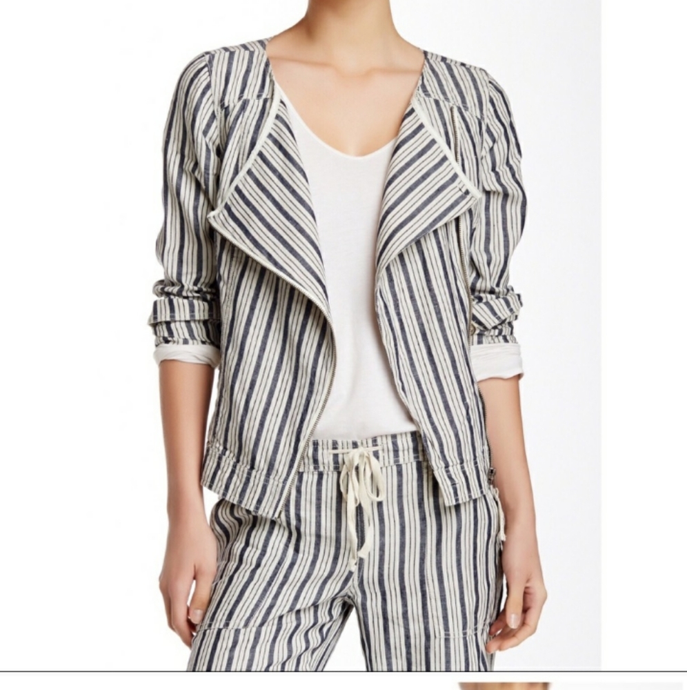 NWT Michael Stars Striped Moto Jacket